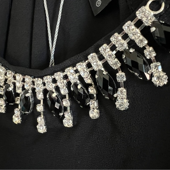 PRETTY ANGEL Silk Blend Crystals Tank Top Bows Black Size S/M NWT - Picture 4 of 13